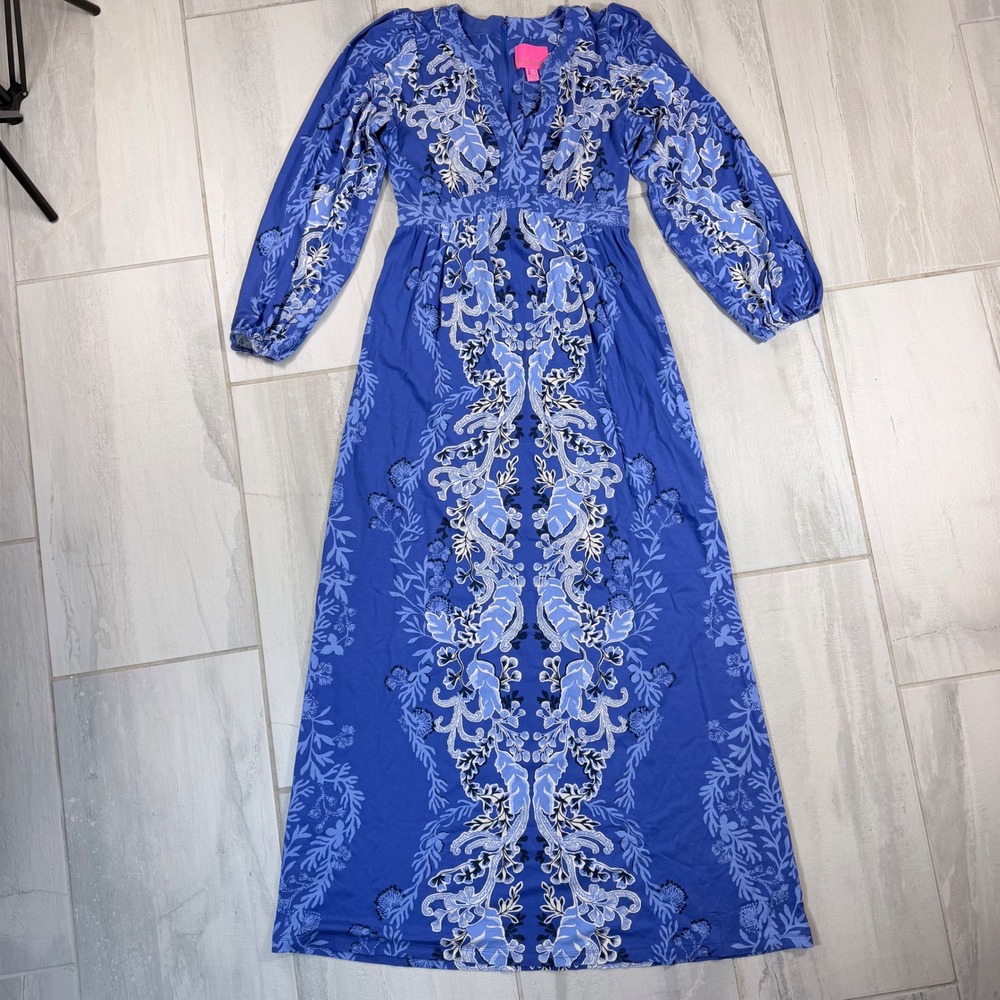 Lilly Pulitzer Wexlee Long Sleeve Maxi Dress Alba Baja Blue Cove Size 6 - Picture 2 of 9